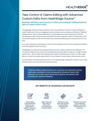 Data Sheet: Take Control of Claims Editing with Advanced Custom Edits from HealthEdge Source™